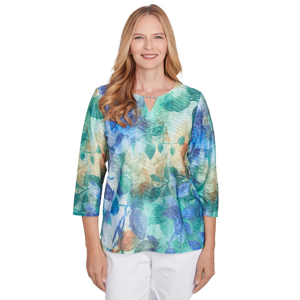 Petite Women's Watercolor Leaves Knit Top