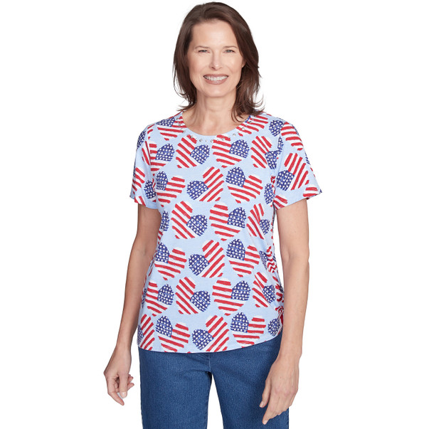 Petite Women's Flag Heart Top With Side Ruching