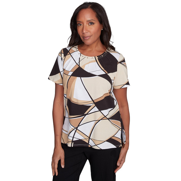 Petite Women's Geometric Top With Detailed Neckline