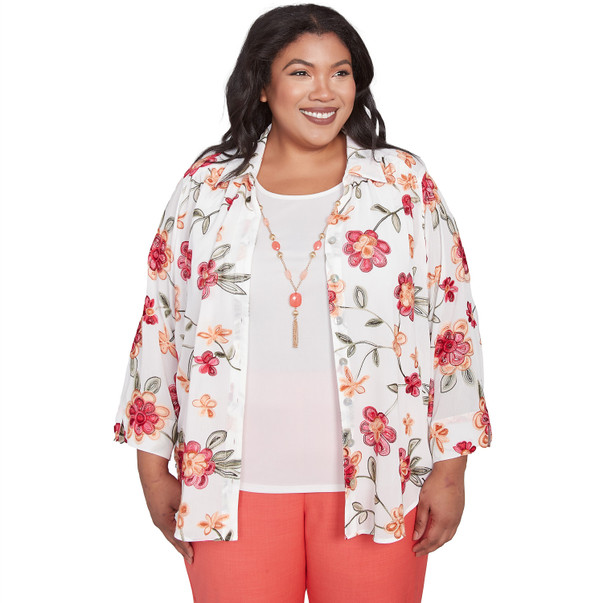 Plus Women's Bright Floral Two In One Top With Necklace