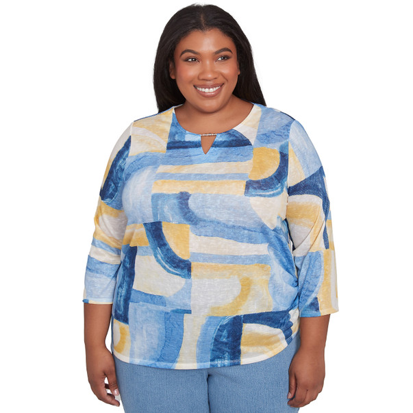 Plus Women's Watercolor Patchwork Geometric Top