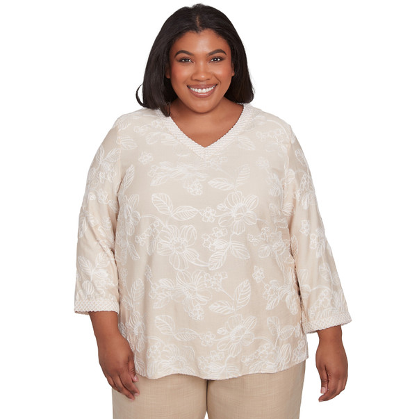 Plus Women's Tossed Floral Embroidery V-Neck Top