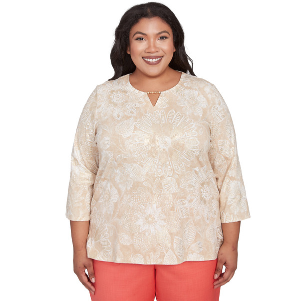 Plus Women's Textured Floral Foil Accent Top