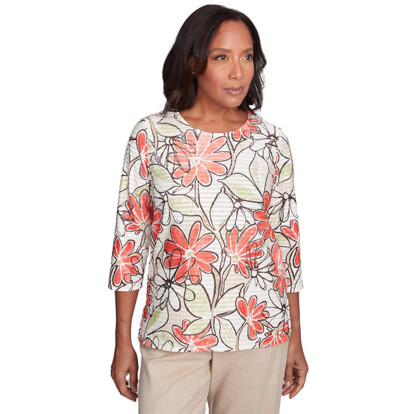Petite Women's Bold Island Floral Textured Top