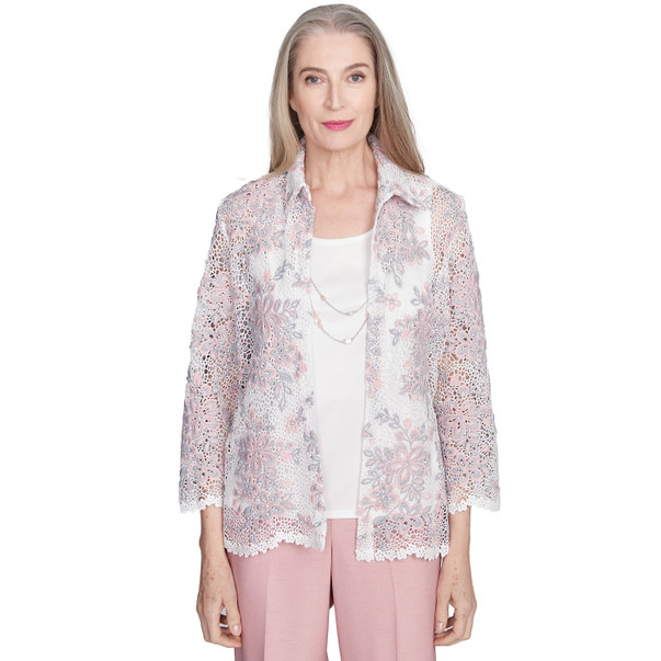 Petite Women's Floral Lace Two In One Top With Necklace