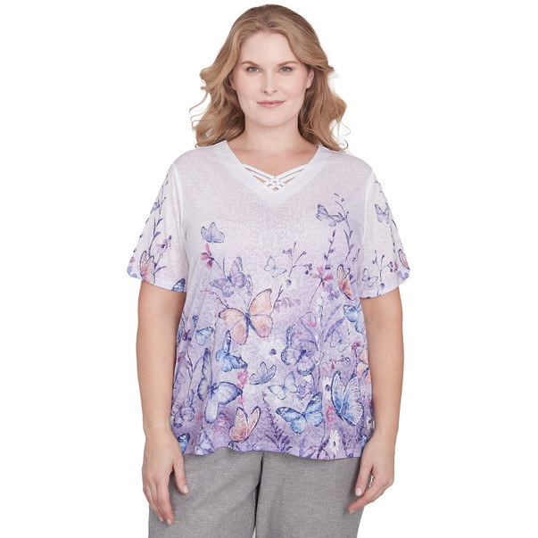 Plus Women's Criss Cross Ombre Butterfly Tee