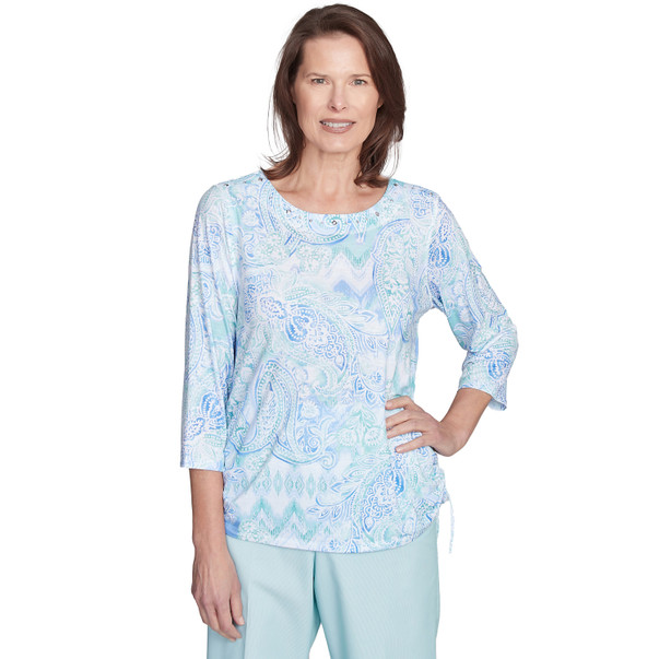 Women's Island Mint Paisley Ruched Side Top