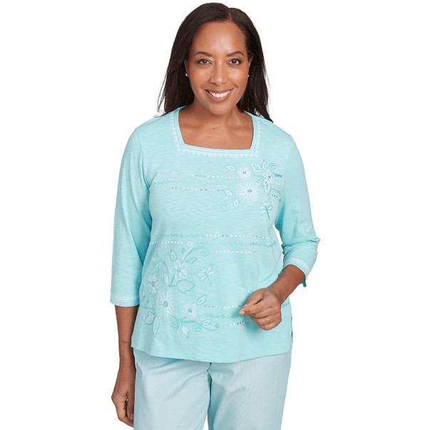 Women's Asymmetrical Dragonfly Embroidery Top