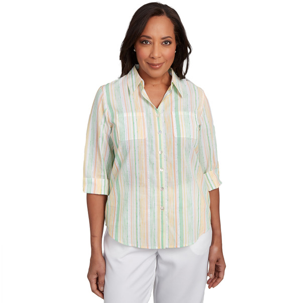 Petite Women's Sunny Stripes Button Down Top