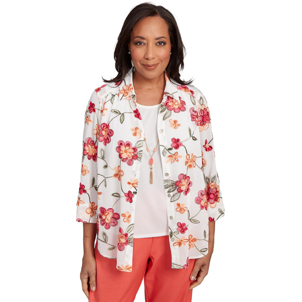 Women's Bright Floral Two In One Top With Necklace