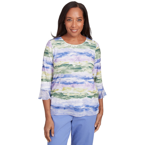 Petite Women's Watercolor Biadere Striped Top