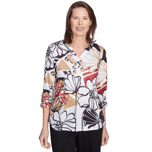 Women's Bold Floral Illustrated Henley Top
