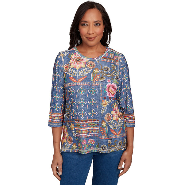 Petite Women's Mixed Pattern Floral Patch Top
