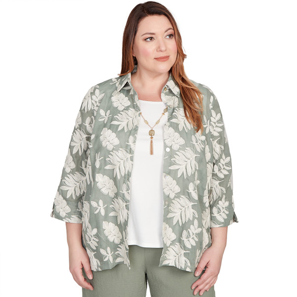 Plus Women's Soutache Leaf Two In One Top With Necklace