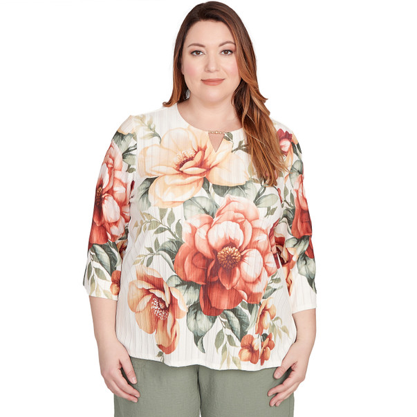 Plus Women's Dramatic Floral Split Beaded Top