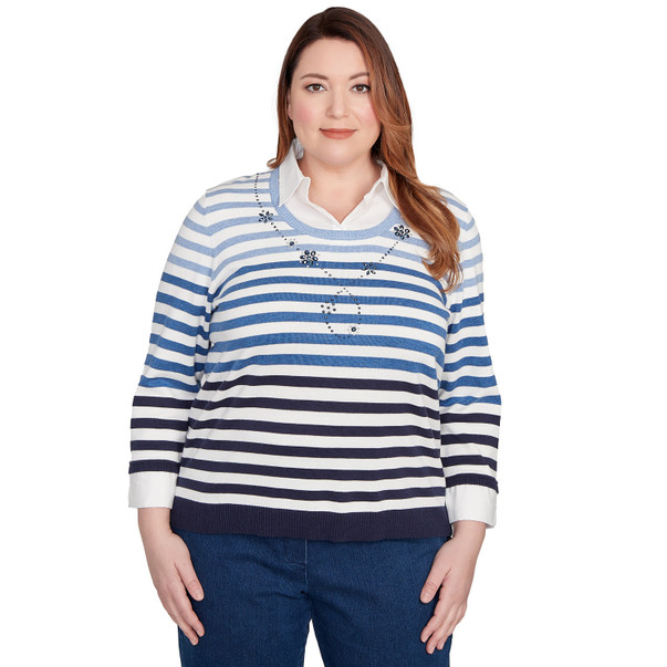 Plus Women's Ombre Stripe Two In One Sweater