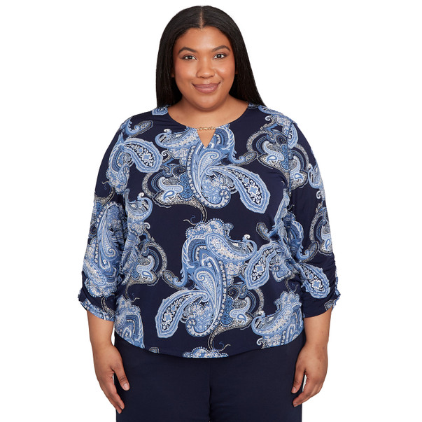 Plus Women's Puff Print Paisley Gold Foil Top
