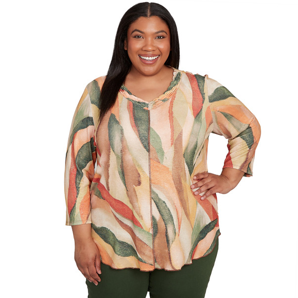 Plus Women's Stained Glass Shimmer V-Neck Top