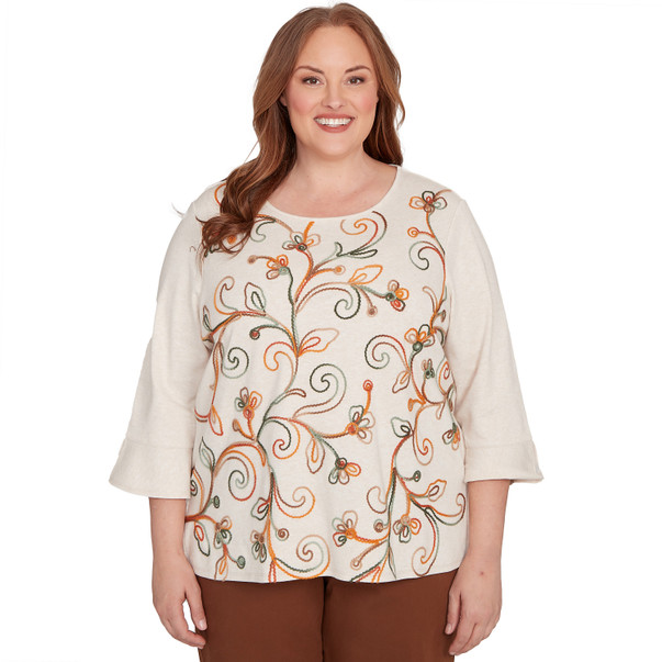 Plus Women's Textured Scroll Embroidered Top