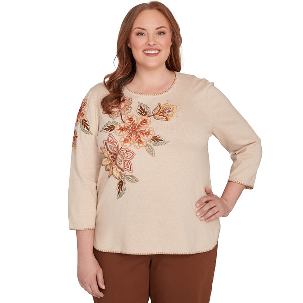 Plus Women's Asymmetrical Embroidered Flower Sweater
