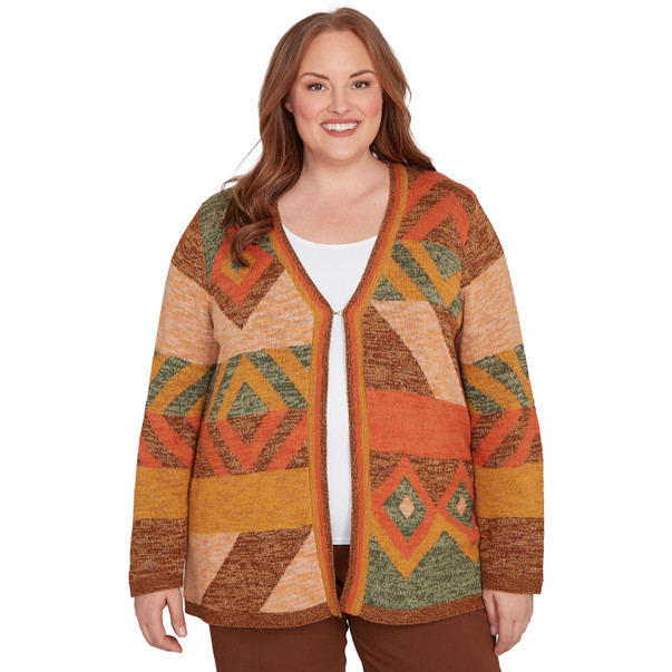Plus Women's Patchwork Long Sleeve Cardigan