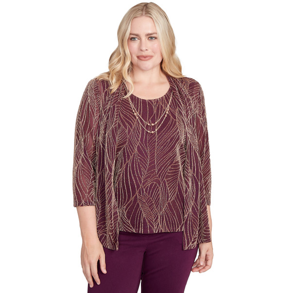 Women's Glitter Leaf Two In One Top With Necklace