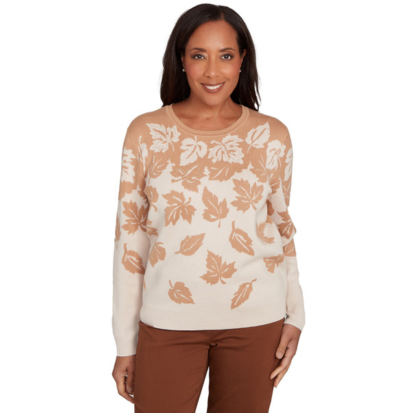 Petite Women's Falling Leaf Long Sleeve Sweater