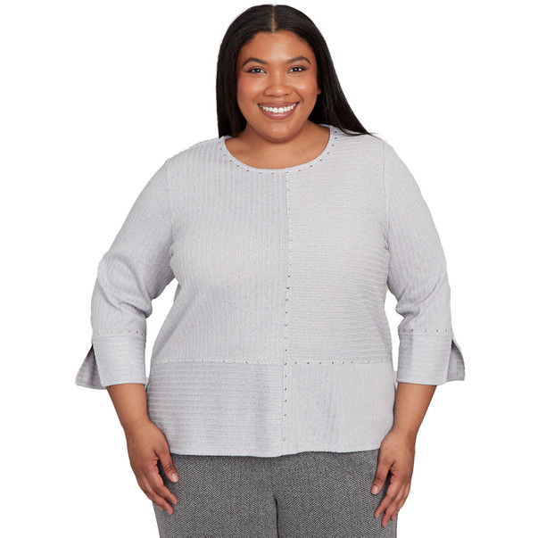Plus Women's Heat Set Embellished Solid Knit Top