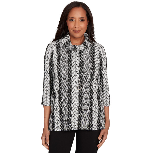 Petite Women's Cable Jacquard Knit Top With Necklace
