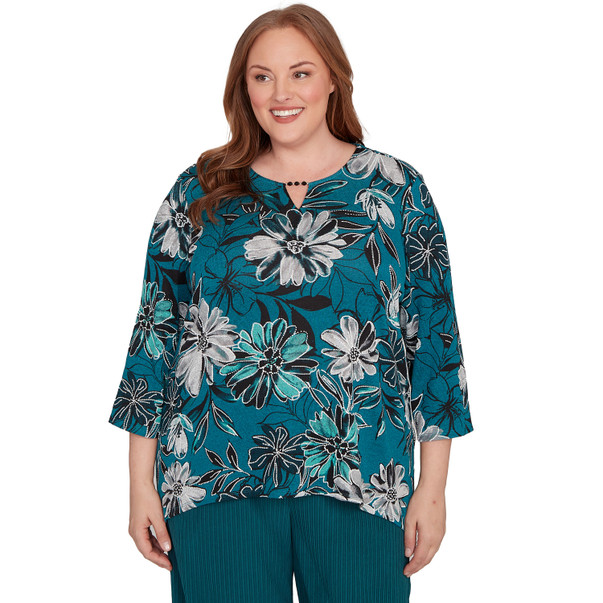 SPRUCE Plus Women's Floral Printed Beaded Neck Top