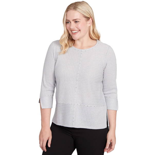 Petite Women's Heat Set Embellished Solid Knit Top