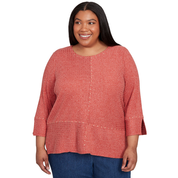 Plus Women's Embellished Spliced Solid Top
