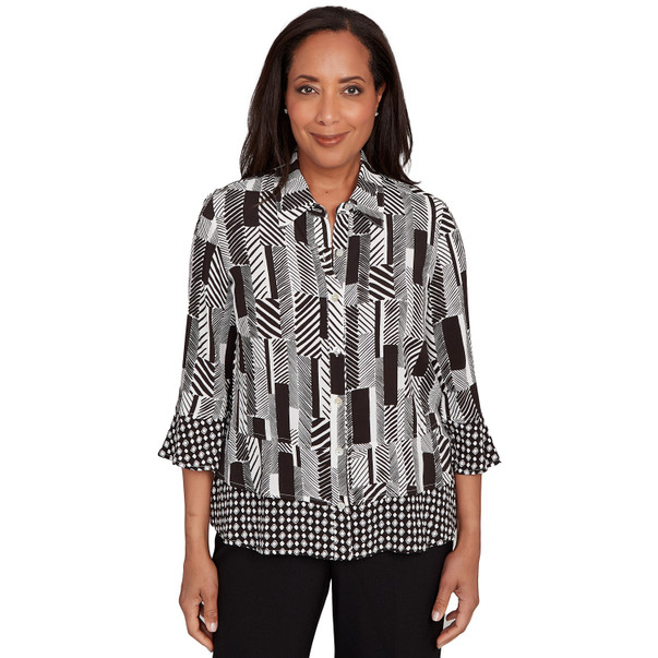 Petite Women's Woven Zebra Button Front Top