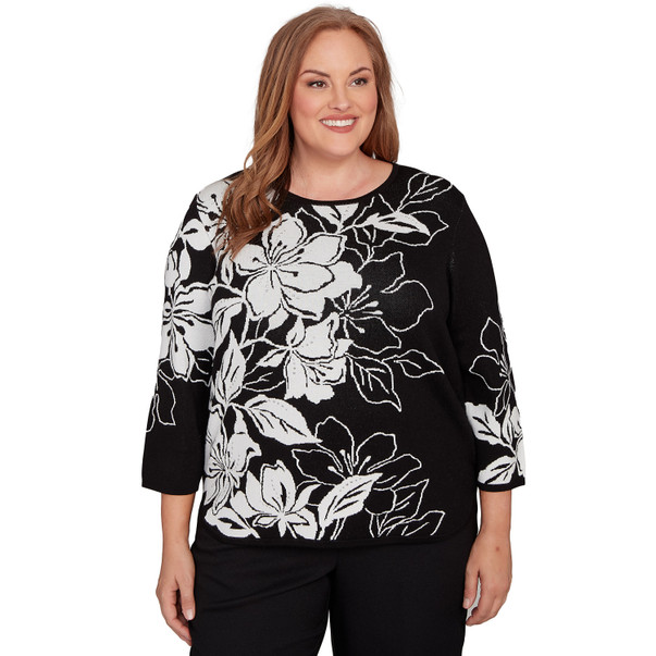 Plus Women's Dramatic Floral Jacquard Sweater