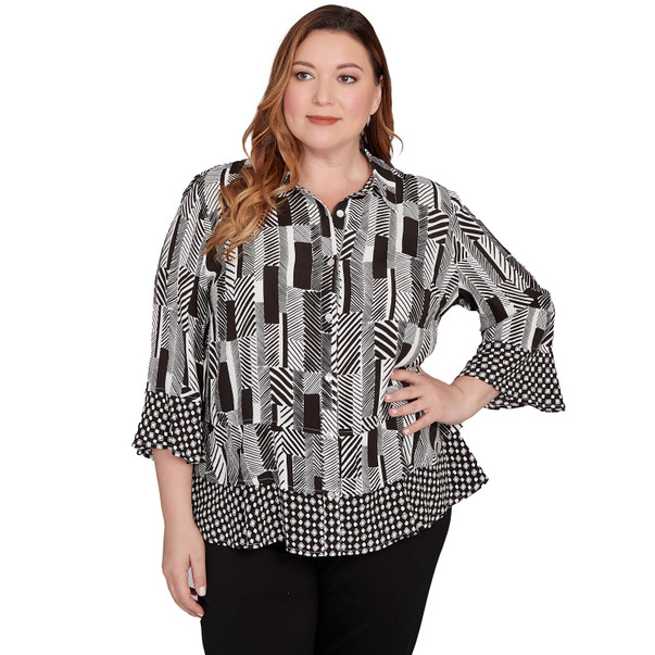 Plus Women's Woven Zebra Button Front Top