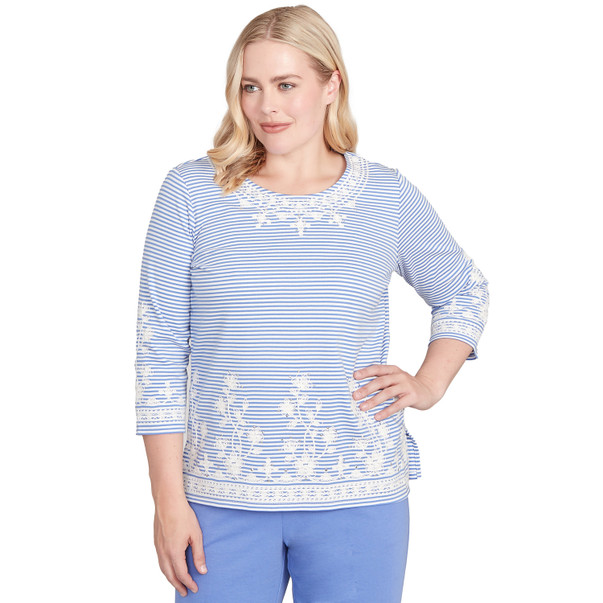 Petite Women's Embellished Striped Crew Neck Top