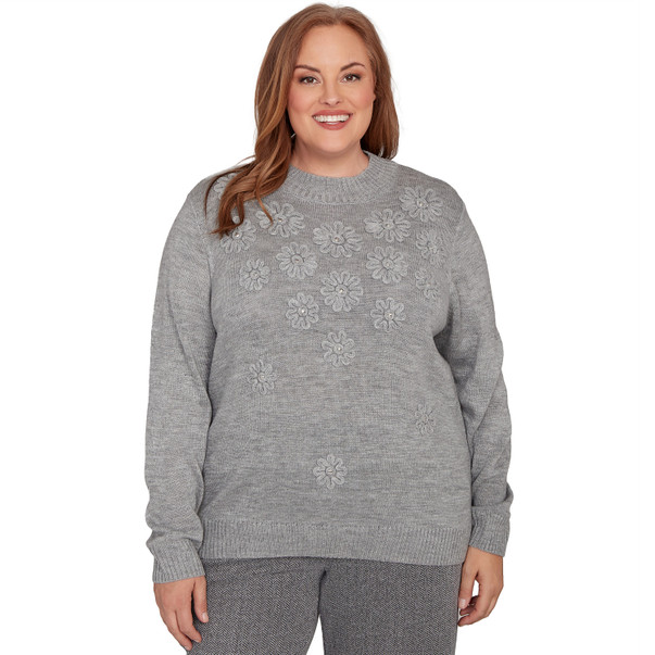 GREY Plus Women's Floral Soutache Embroidered Sweater