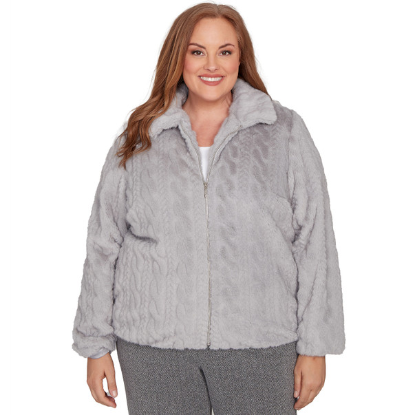 GREY Plus Women's Sculpted Faux Fur Zip Up Jacket