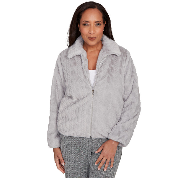 GREY Petite Women's Sculpted Faux Fur Zip Up Jacket
