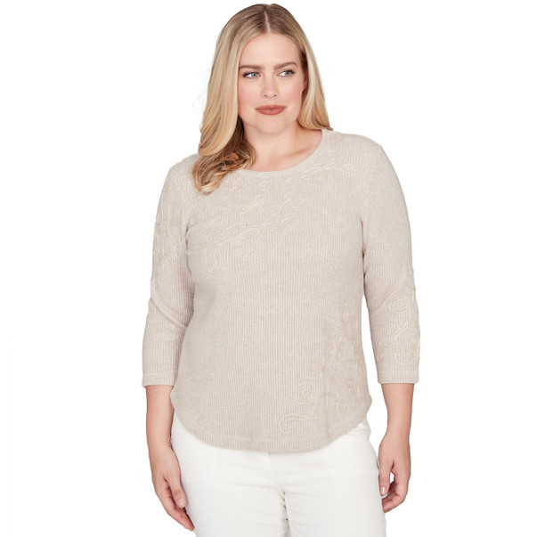 LATTE Petite Women's Asymmetrical Floral Soutache Knit Top