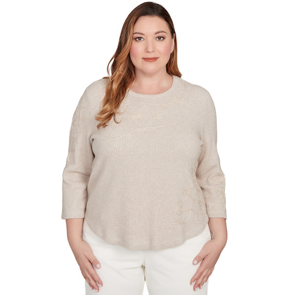 LATTE Plus Women's Asymmetrical Floral Soutache Knit Top