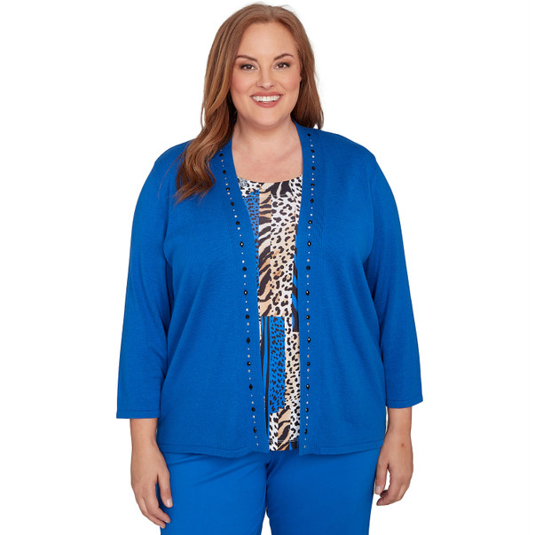 COBALT BLUE Plus Women's Vertical Animal Print Two In One Sweater