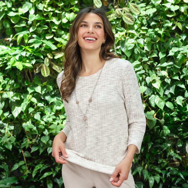 ALABASTER MULTI Women's Space Dye Knit Top With Necklace