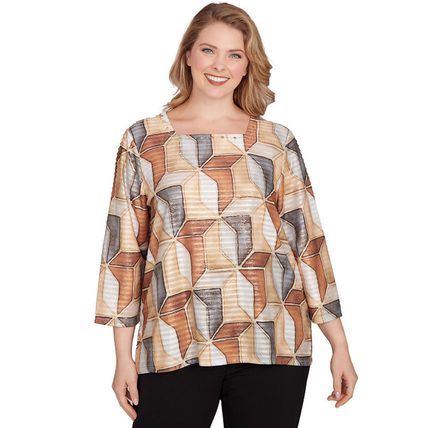 Plus Women's Stained Glass Square Neck Top