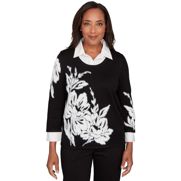 BLACK Women's Dramatic Floral Two In One Sweater