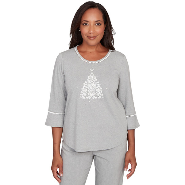 PEWTER Petite Women's Christmas Tree Embellished Knit Top
