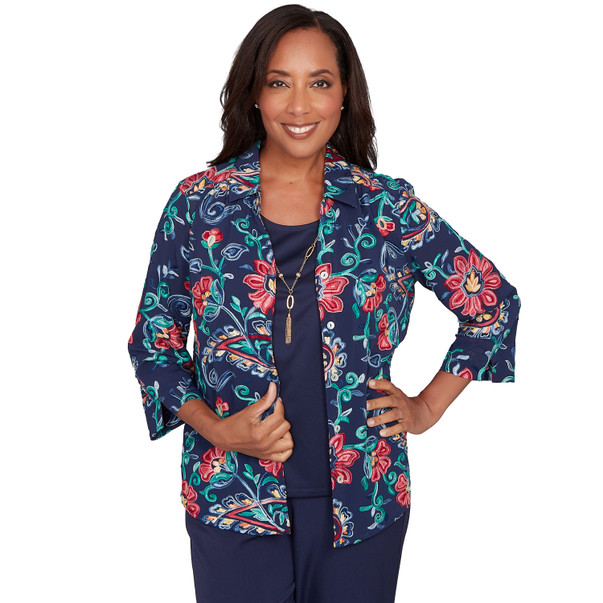 NAVY Women's Paisley Floral Two In One Top With Necklace