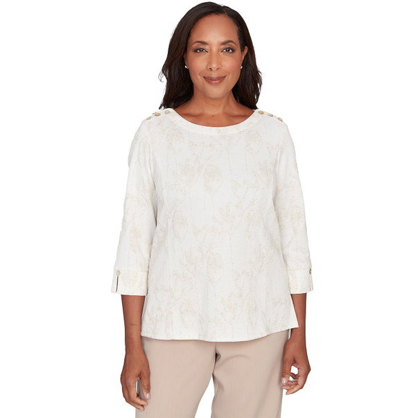 OATMEAL Women's Raised Texture Floral Design Knit Top