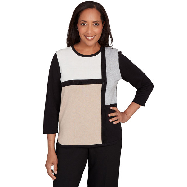 Petite Women's Colorblock Long Sleeve Sweater