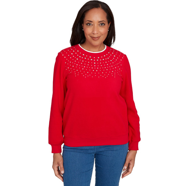 RED Women's Embellished Neckline Anti-Pill Sweater